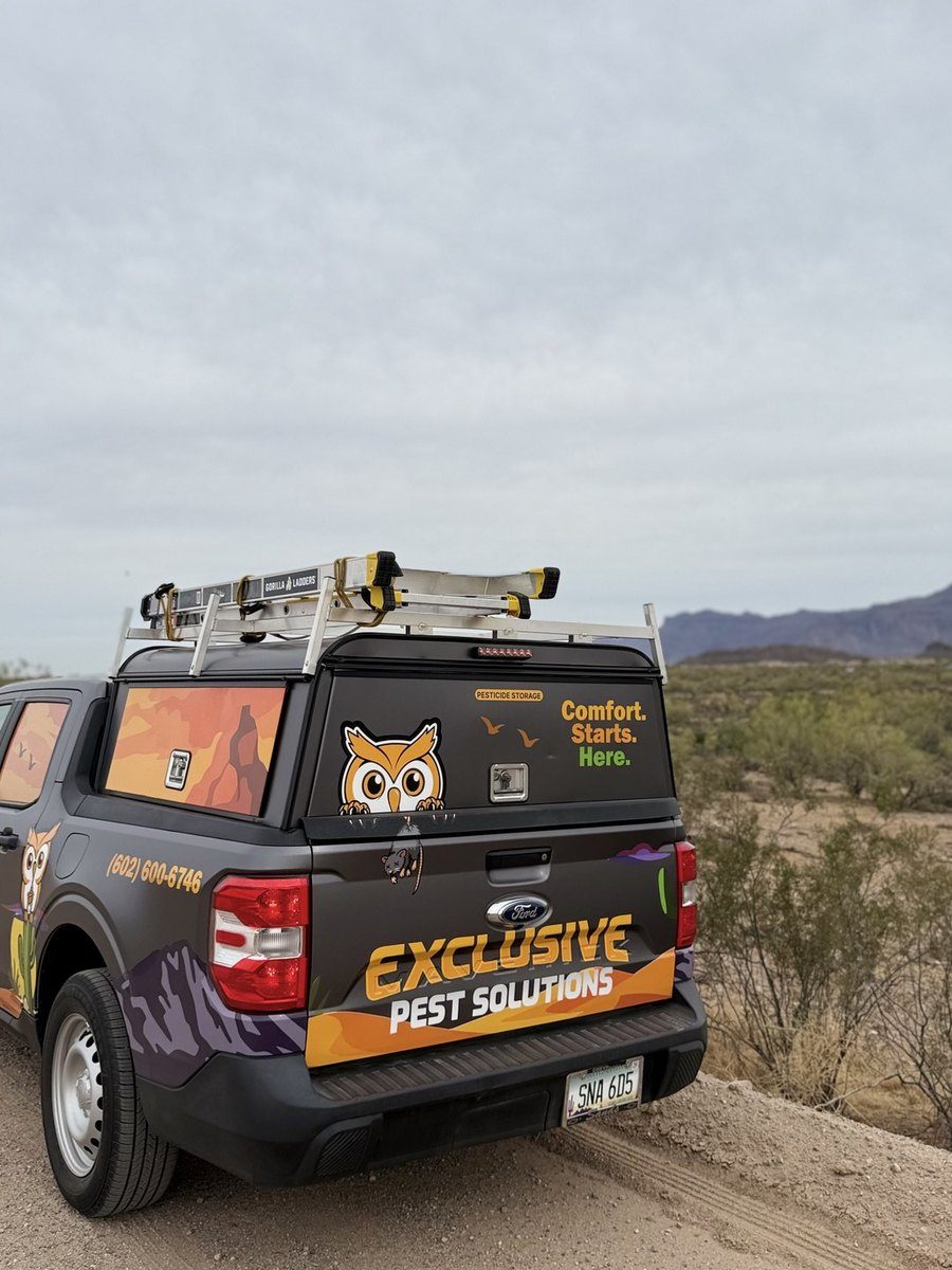 Exclusive Pest Solutions truck with the great horned owl livery.